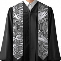 New Zealand Taiaha Maori Graduation Stole Kiwikiwi Minimalist Silver Fern Tukutuku Motif