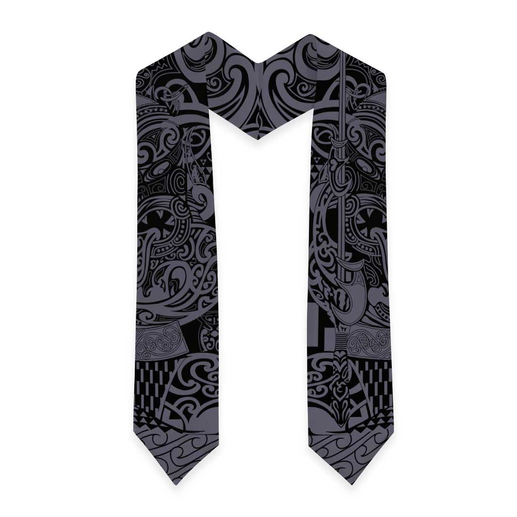 New Zealand Taiaha Maori Graduation Stole Minimalist Silver Fern All Black - Polynesian Pride