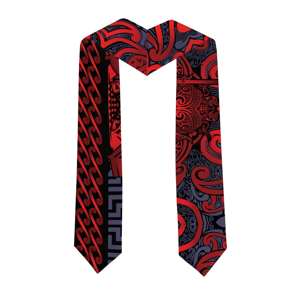 New Zealand Taiaha Maori Graduation Stole Whero Minimalist Silver Fern Tukutuku Motif