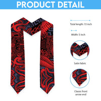 New Zealand Taiaha Maori Graduation Stole Whero Minimalist Silver Fern Tukutuku Motif