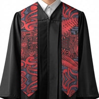 New Zealand Taiaha Maori Graduation Stole Whero Minimalist Silver Fern Tukutuku Motif