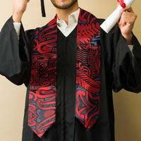 New Zealand Taiaha Maori Graduation Stole Whero Minimalist Silver Fern Tukutuku Motif LT9
