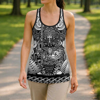 New Zealand Taiaha Maori Hollow Tank Top Kiwikiwi Minimalist Silver Fern Tukutuku Motif