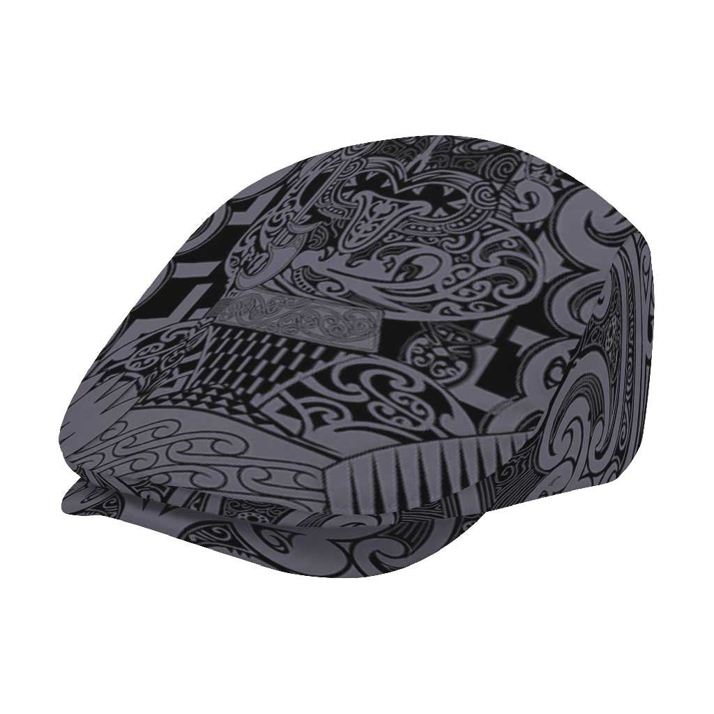 New Zealand Taiaha Maori Jeff Hat Minimalist Silver Fern All Black - Polynesian Pride