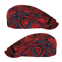 New Zealand Taiaha Maori Jeff Hat Whero Minimalist Silver Fern Tukutuku Motif