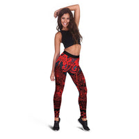 New Zealand Taiaha Maori Leggings Whero Minimalist Silver Fern Tukutuku Motif
