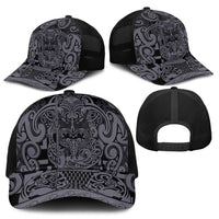 New Zealand Taiaha Maori Mesh Trucker Cap Minimalist Silver Fern All Black - Polynesian Pride