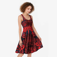 New Zealand Taiaha Maori Midi Dress Whero Minimalist Silver Fern Tukutuku Motif