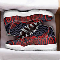 New Zealand Taiaha Maori Sneakers J11 Whero Minimalist Silver Fern Tukutuku Motif