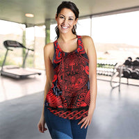 New Zealand Taiaha Maori Women Racerback Tank Whero Minimalist Silver Fern Tukutuku Motif