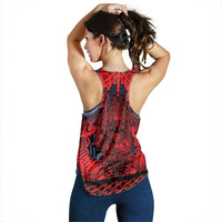 New Zealand Taiaha Maori Women Racerback Tank Whero Minimalist Silver Fern Tukutuku Motif