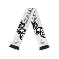 New Zealand WC2026 White Soccer Scarf Silver Fern LT7 Black Fringe One Size White - Polynesian Pride