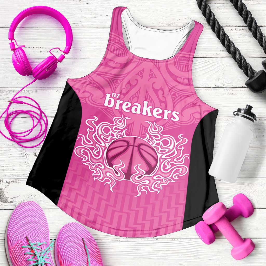 New Zealand Women Racerback Tank Fire Basketball Maori Tribal Pink - Polynesian Pride