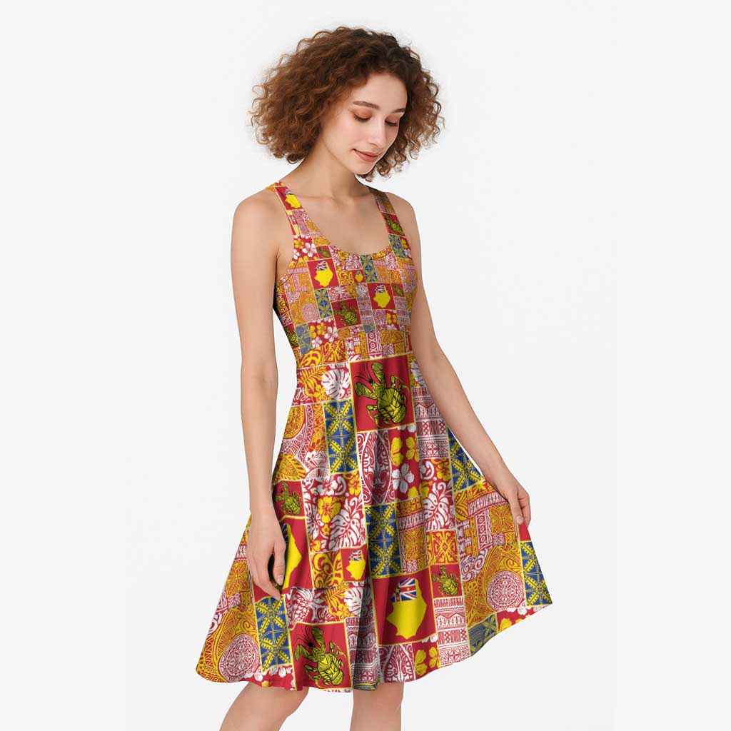 Niue Monuina e Kilisimasi Midi Dress Pacific Patchwork Xmas Vibes - Polynesian Pride