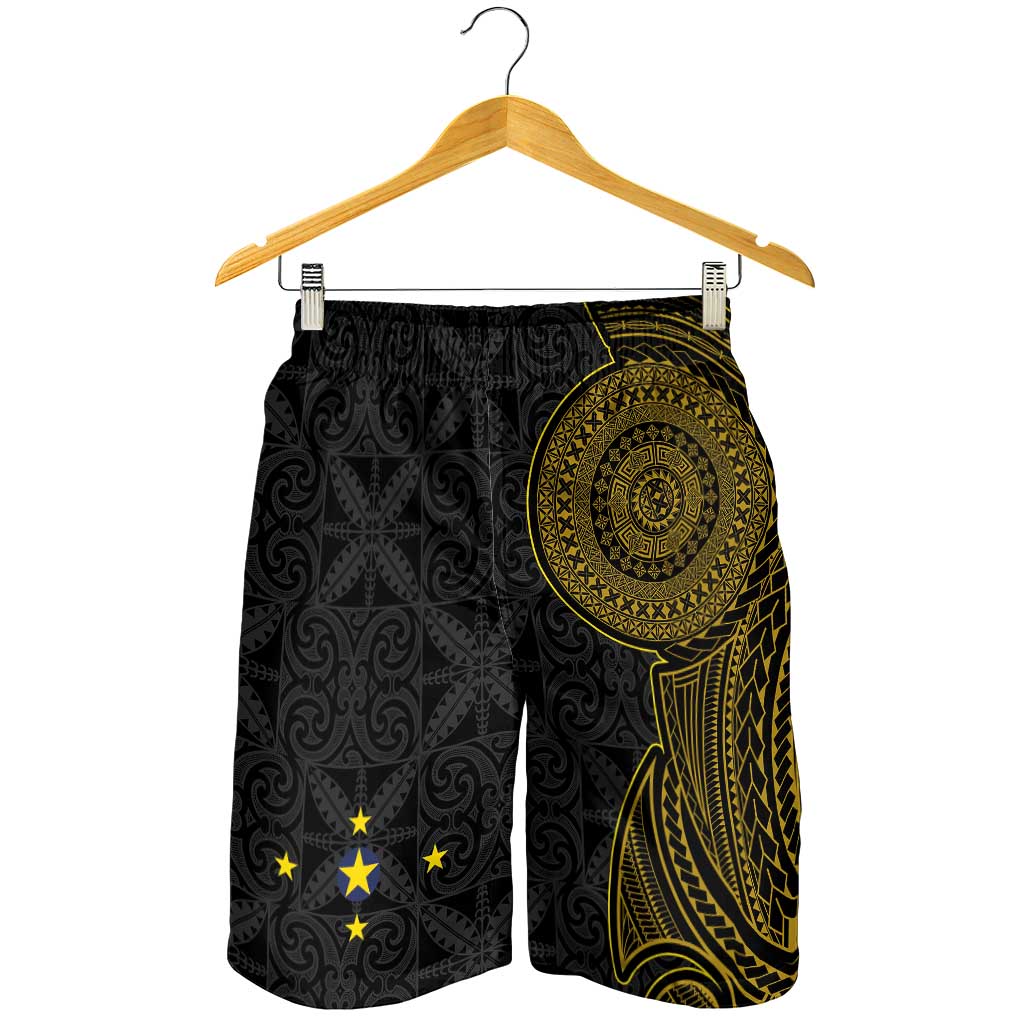 Niue Polynesian Hiapo Tattoo Art Shorts for Men Half Style Black Gold Color - Polynesian Pride