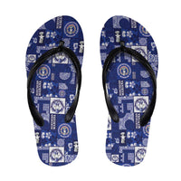 Northern Mariana Islands Magof Nochebuena Flip Flops Pacific Patchwork Xmas Vibes LT9 Blue - Polynesian Pride