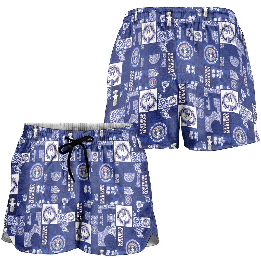 Northern Mariana Islands Magof Nochebuena Shorts for Women Pacific Patchwork Xmas Vibes LT9 - Polynesian Pride