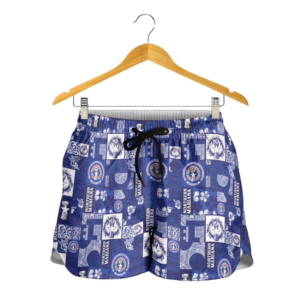 Northern Mariana Islands Magof Nochebuena Shorts for Women Pacific Patchwork Xmas Vibes LT9 - Polynesian Pride