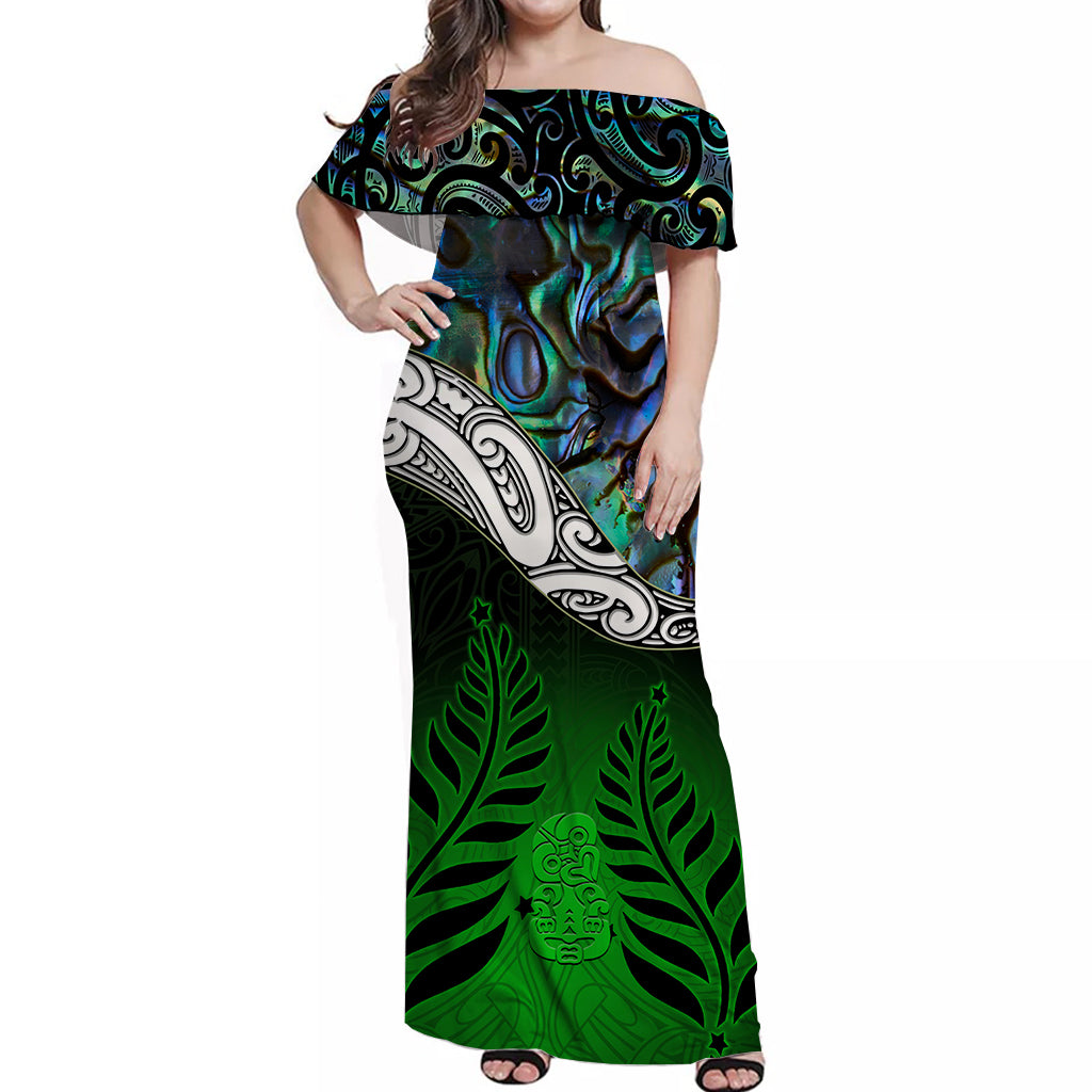 New Zealand Maori Matching Dress and Hawaiian Shirt Manaia Paua Shell Glitter Green LT4 No Shirt Green - Polynesian Pride