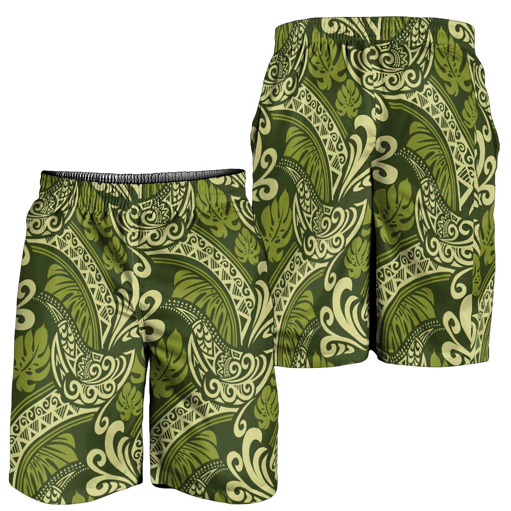 Olive Green Monstera Shorts for Men Polynesian Tribal Pattern LT01 - Polynesian Pride