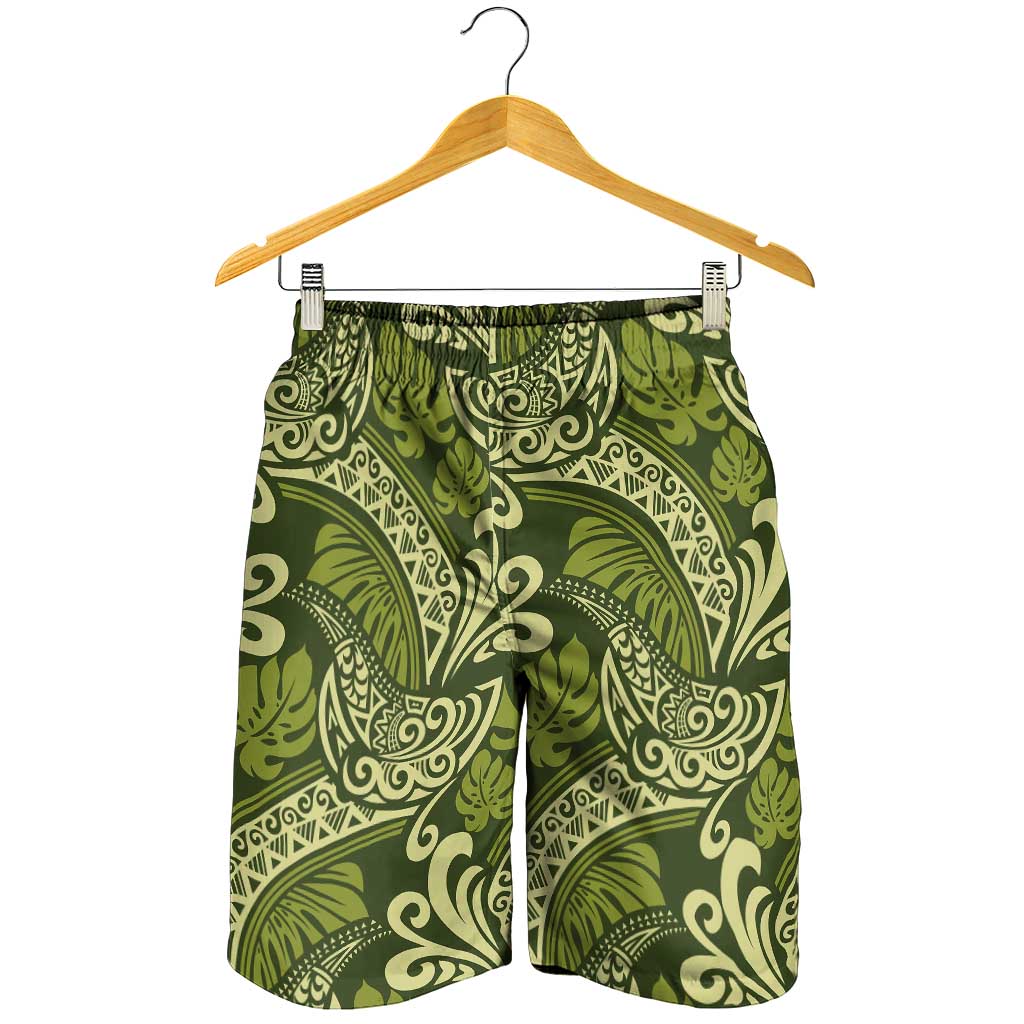 Olive Green Monstera Shorts for Men Polynesian Tribal Pattern LT01 - Polynesian Pride