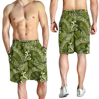 Olive Green Monstera Shorts for Men Polynesian Tribal Pattern LT01 - Polynesian Pride