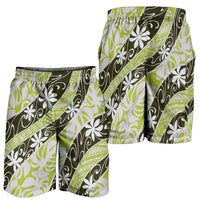 Olive Tahiti Tiare Monstera Shorts for Men Polynesian Pattern Curve Style - Polynesian Pride
