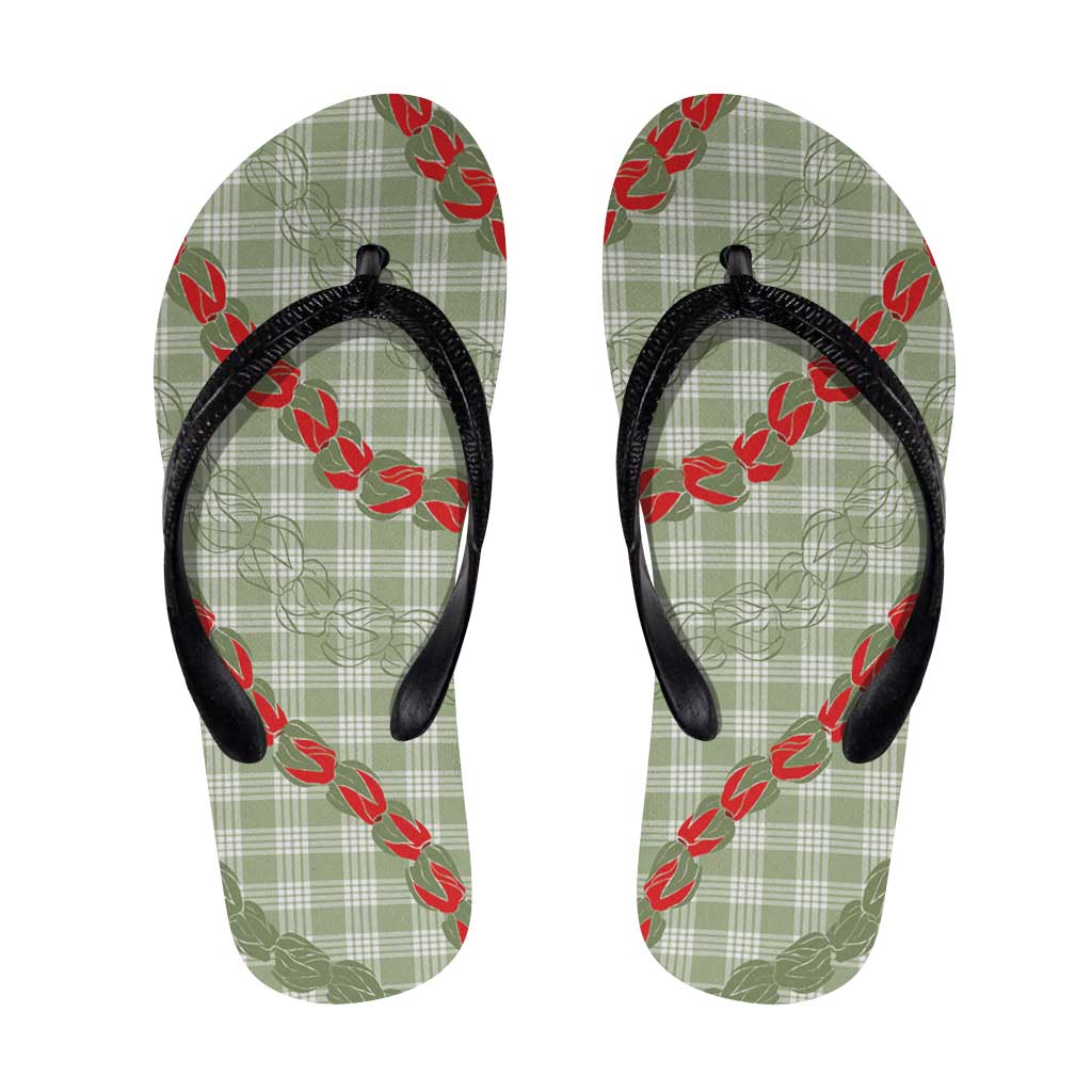 Omaomao Aloha Hawaii Flip Flops Rosebud Lei With Palaka Motif - Polynesian Pride