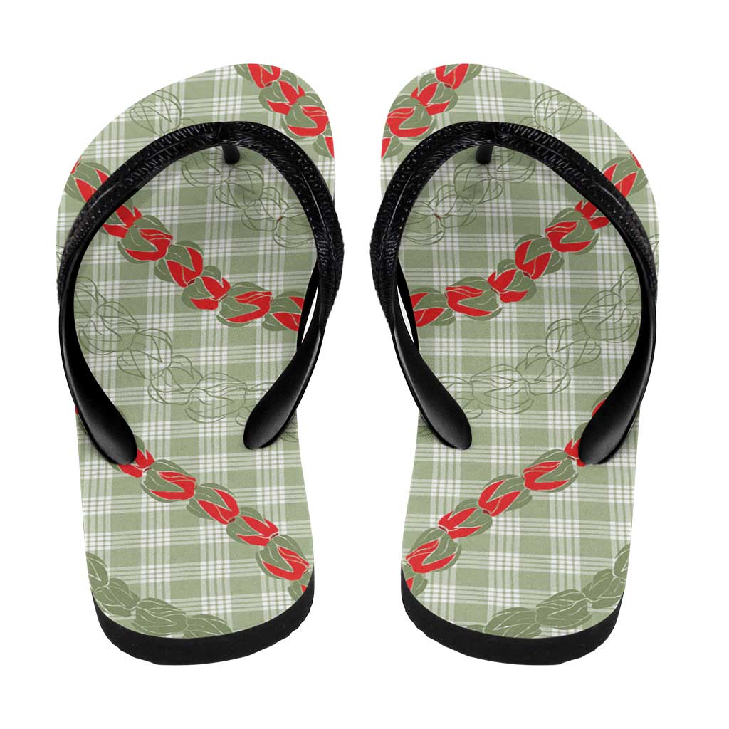 Omaomao Aloha Hawaii Flip Flops Rosebud Lei With Palaka Motif - Polynesian Pride