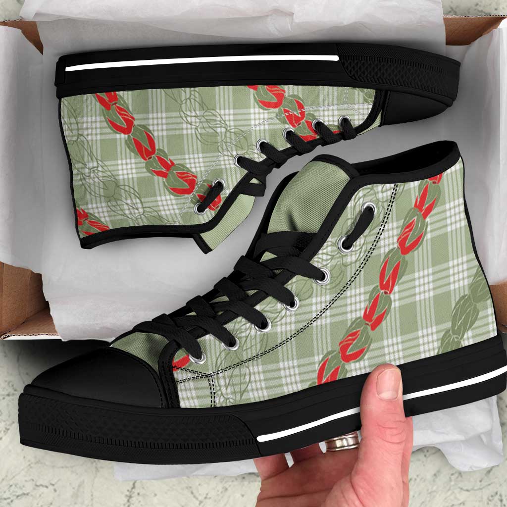 Omaomao Aloha Hawaii High Top Shoes Rosebud Lei With Palaka Motif - Polynesian Pride