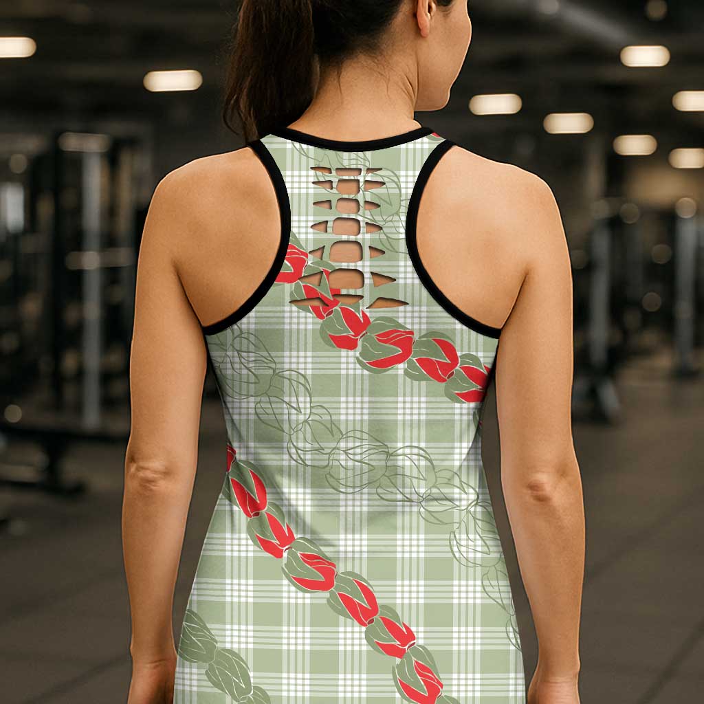 Omaomao Aloha Hawaii Hollow Tank Top Rosebud Lei With Palaka Motif - Polynesian Pride