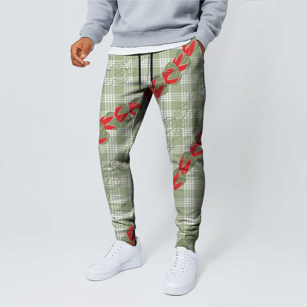 Omaomao Aloha Hawaii Jogger Pants Rosebud Lei With Palaka Motif - Polynesian Pride