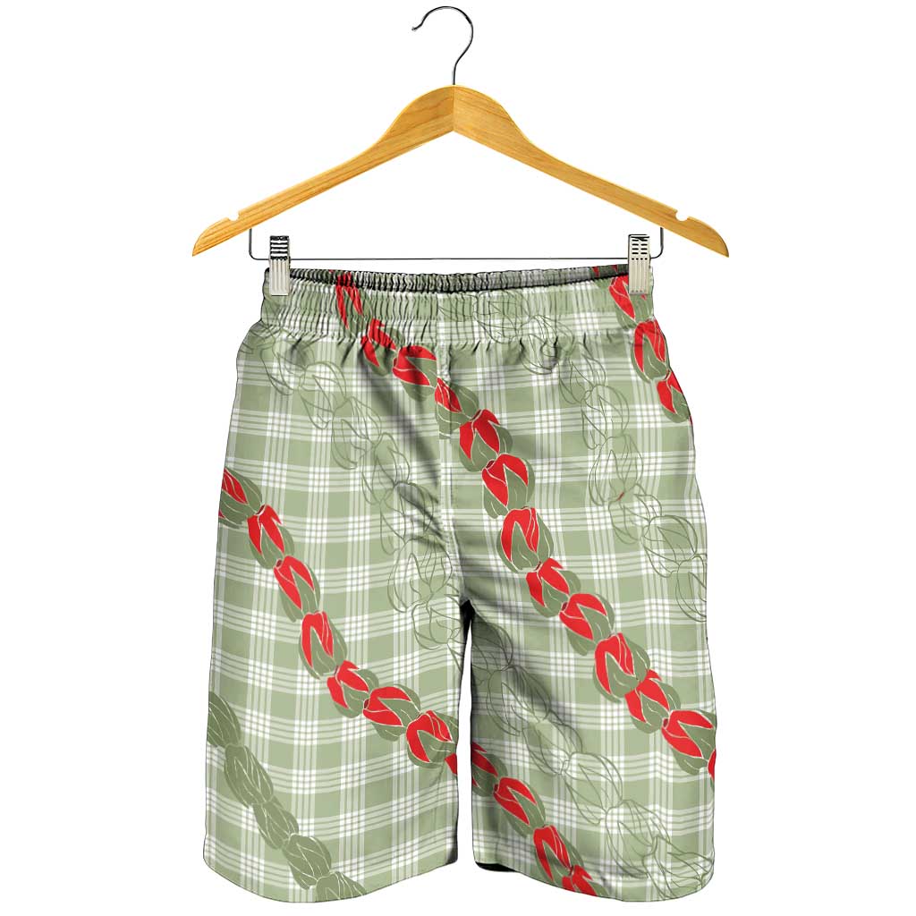 Omaomao Aloha Hawaii Shorts for Men Rosebud Lei With Palaka Motif - Polynesian Pride