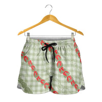 Omaomao Aloha Hawaii Shorts for Women Rosebud Lei With Palaka Motif - Polynesian Pride