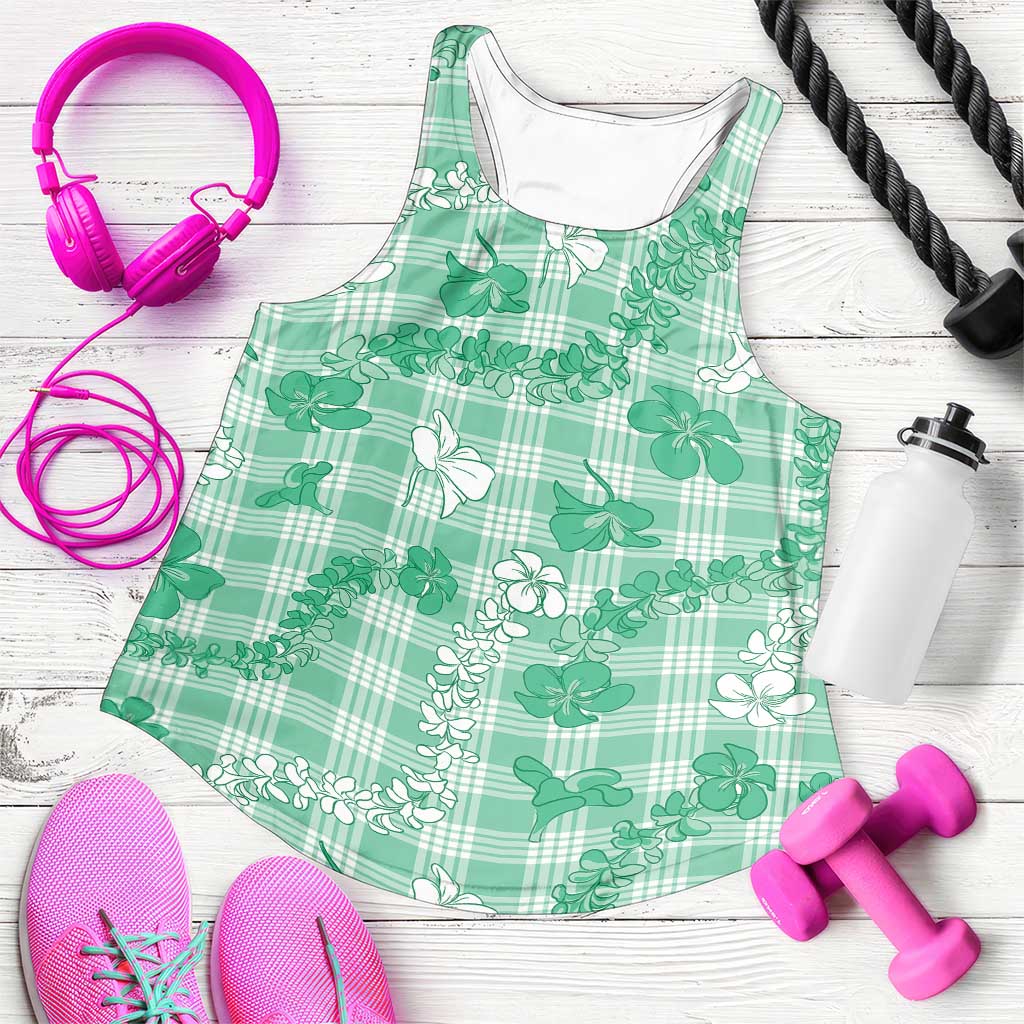 Omaomao Aloha Hawaii Women Racerback Tank Plumeria Lei With Palaka Motif - Polynesian Pride