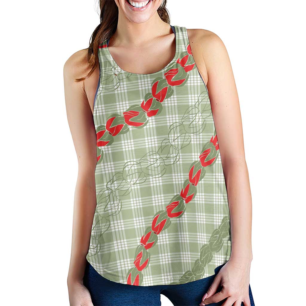 Omaomao Aloha Hawaii Women Racerback Tank Rosebud Lei With Palaka Motif - Polynesian Pride