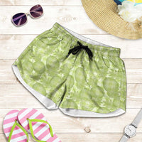 Omaomao Hawaii Breadfruit Palaka Motifs Shorts for Women LT14 Green - Polynesian Pride
