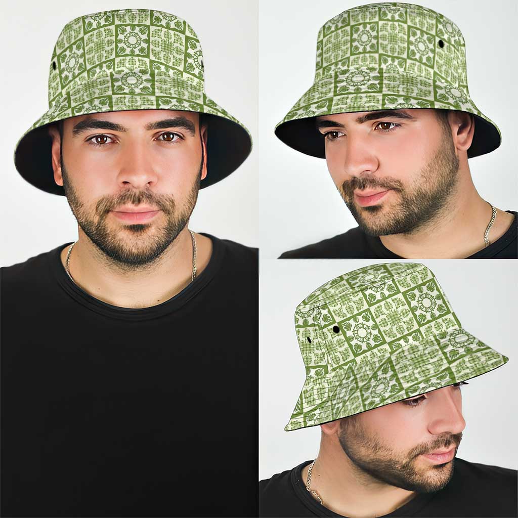 Omaomao Palaka Quilt Hawaii Bucket Hat Hawaiian Tropical Monstera Sea Turtle