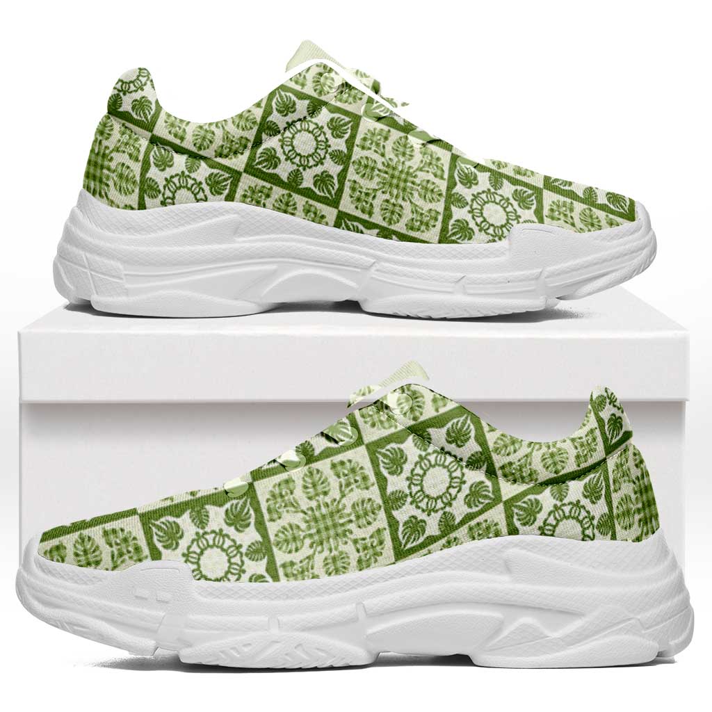 Omaomao Palaka Quilt Hawaii Chunky Sneakers Hawaiian Tropical Monstera Sea Turtle
