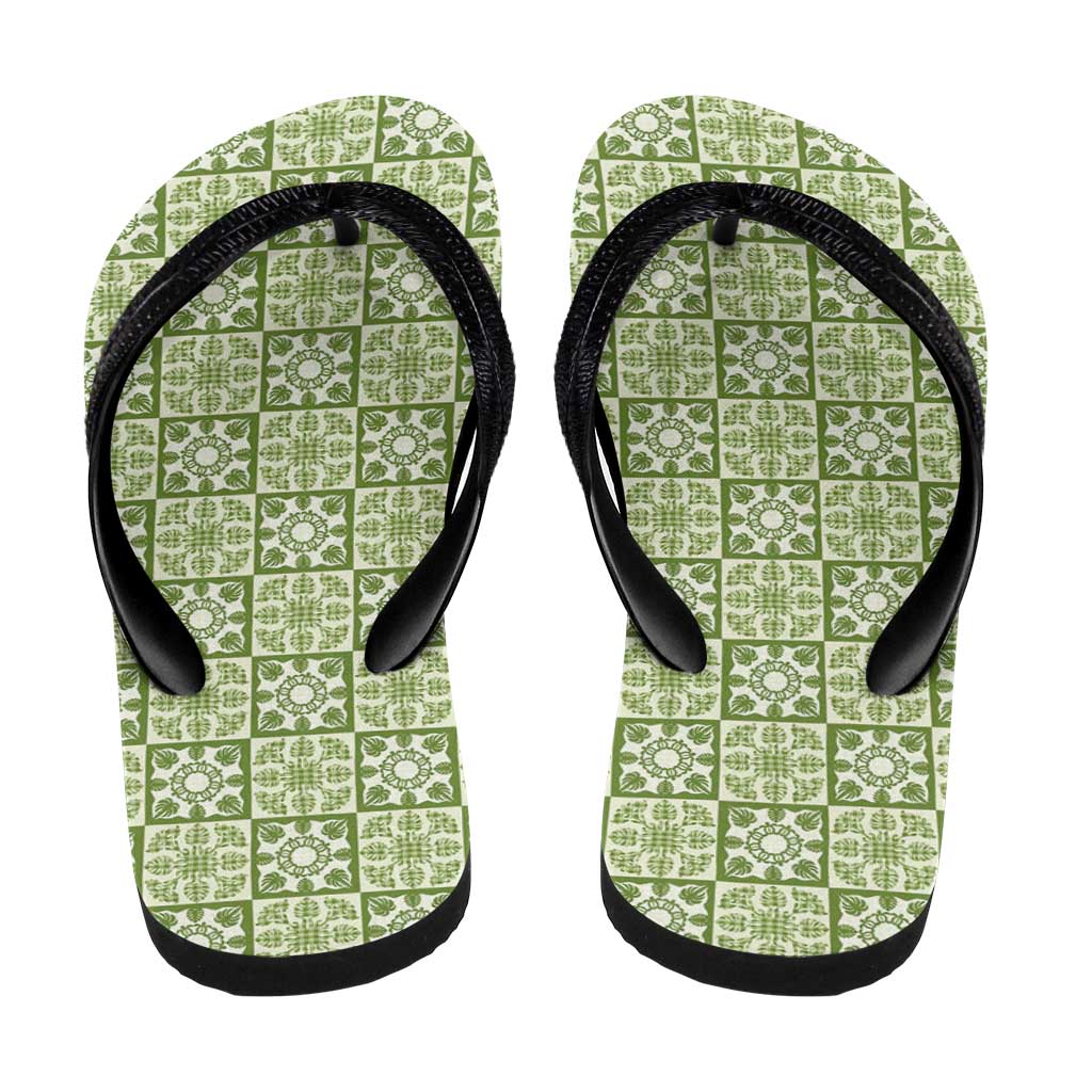 Omaomao Palaka Quilt Hawaii Flip Flops Hawaiian Tropical Monstera Sea Turtle