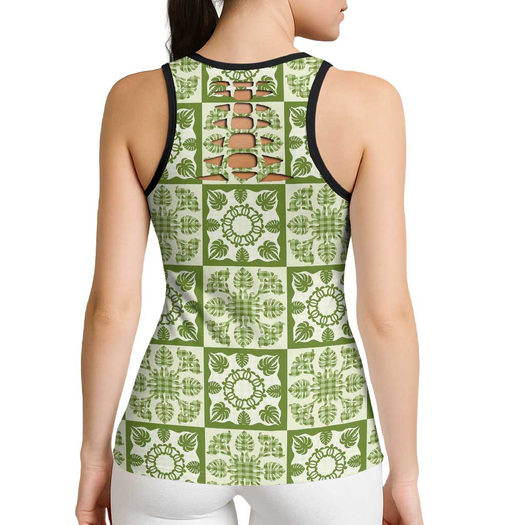 Omaomao Palaka Quilt Hawaii Hollow Tank Top Hawaiian Tropical Monstera Sea Turtle