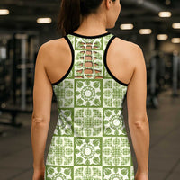 Omaomao Palaka Quilt Hawaii Hollow Tank Top Hawaiian Tropical Monstera Sea Turtle