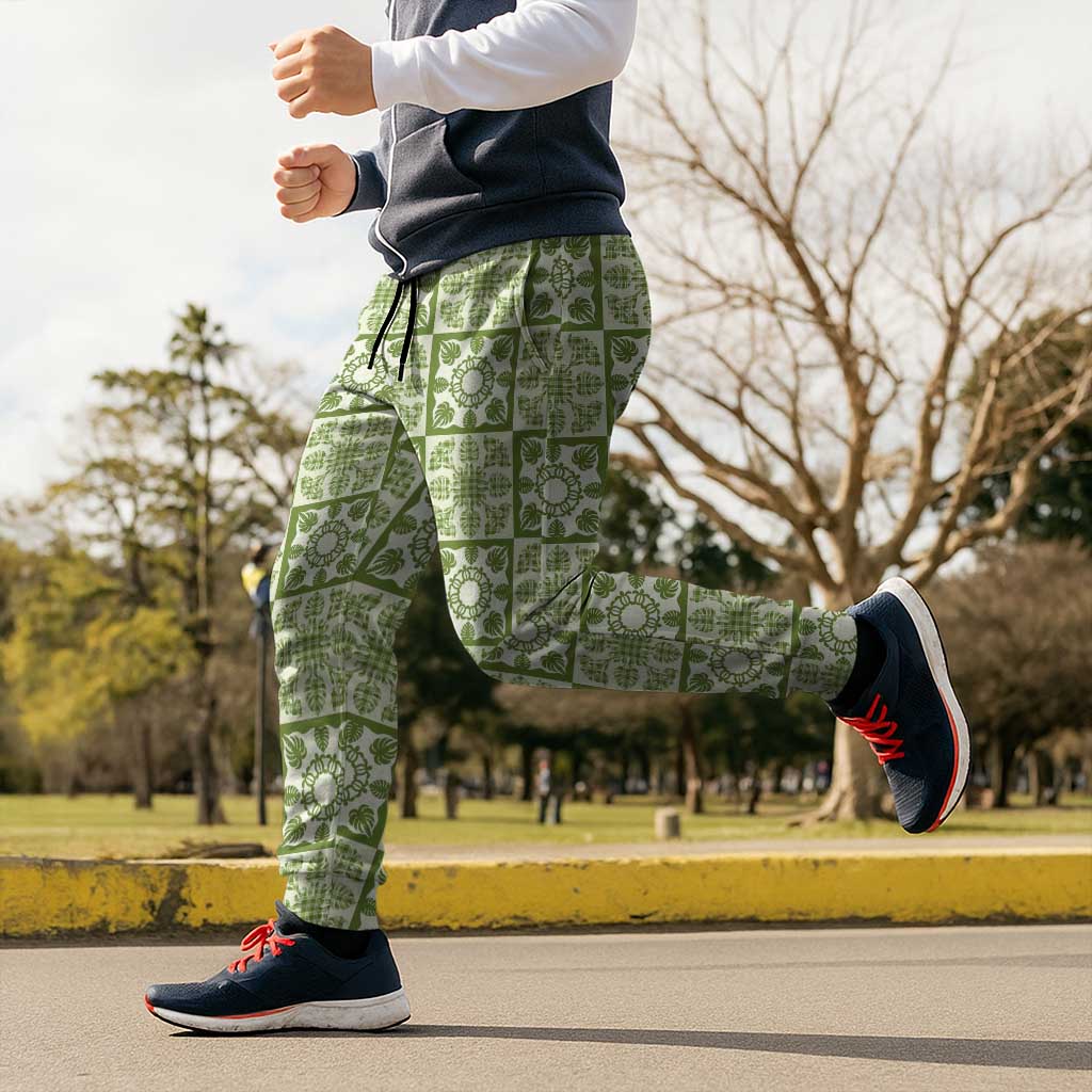 Omaomao Palaka Quilt Hawaii Jogger Pants Hawaiian Tropical Monstera Sea Turtle