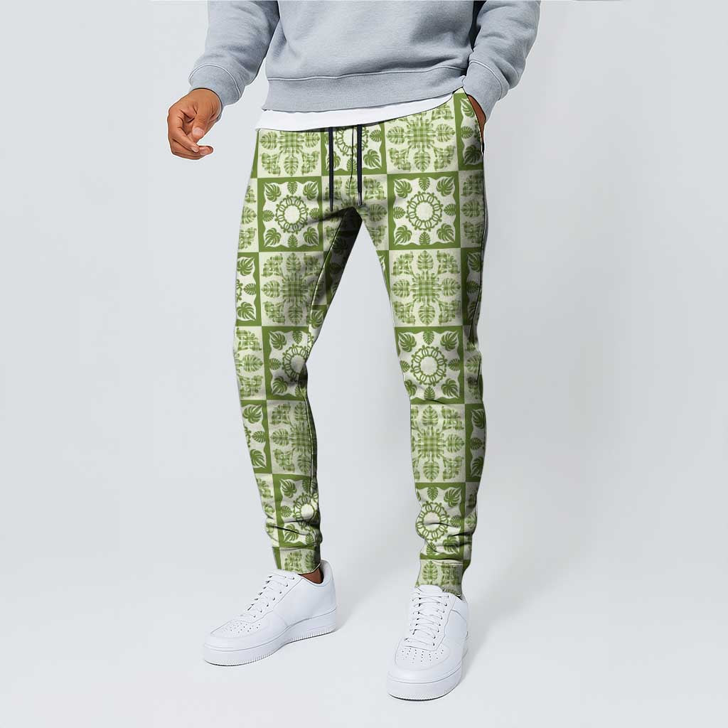 Omaomao Palaka Quilt Hawaii Jogger Pants Hawaiian Tropical Monstera Sea Turtle