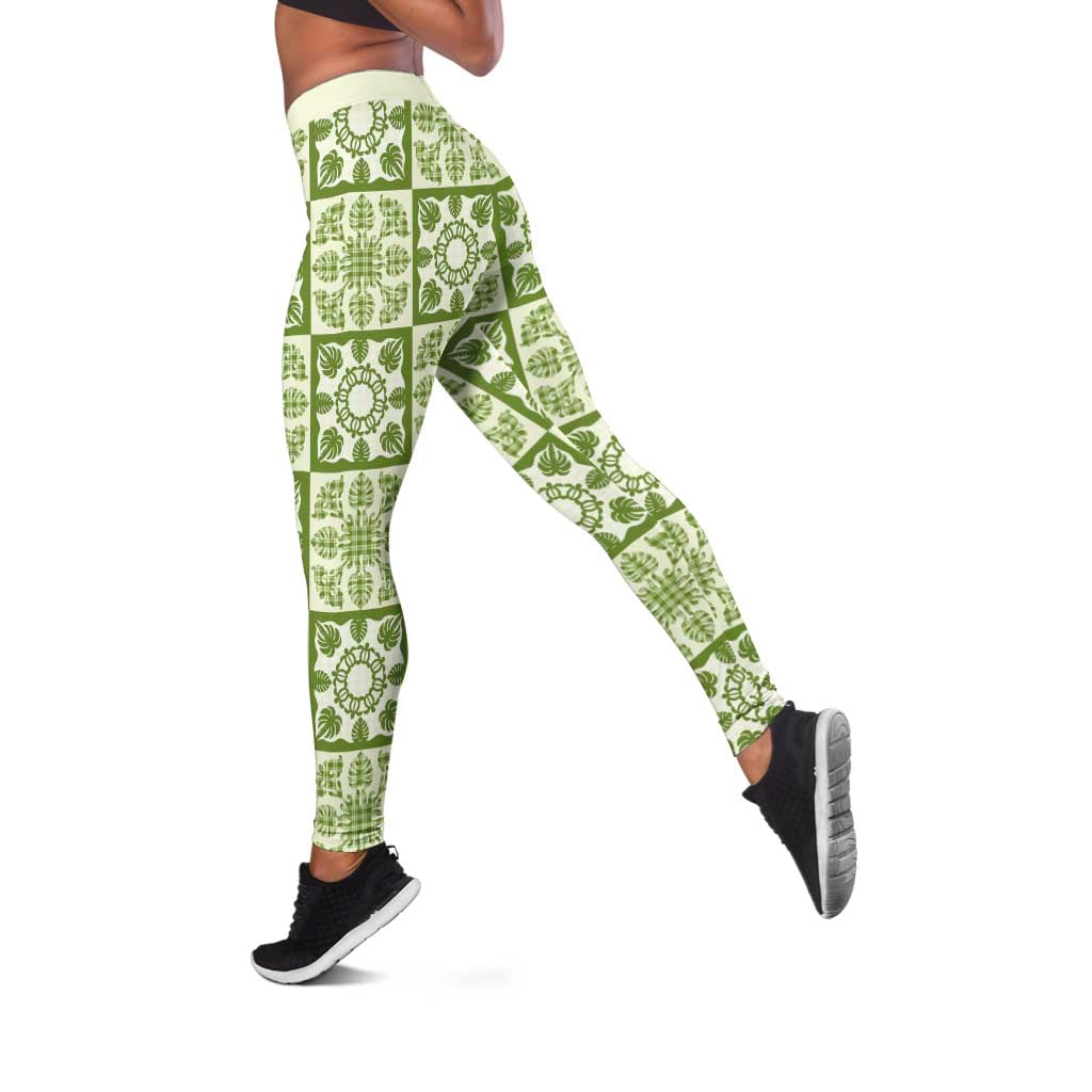 Omaomao Palaka Quilt Hawaii Leggings Hawaiian Tropical Monstera Sea Turtle