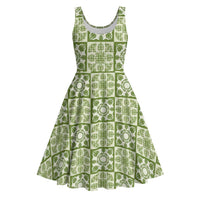 Omaomao Palaka Quilt Hawaii Midi Dress Hawaiian Tropical Monstera Sea Turtle LT14 Green - Polynesian Pride