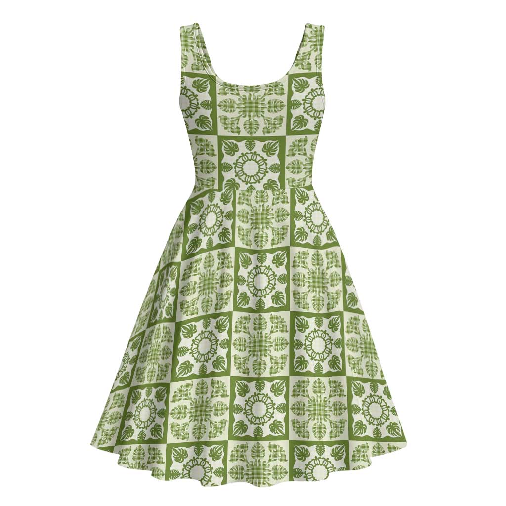 Omaomao Palaka Quilt Hawaii Midi Dress Hawaiian Tropical Monstera Sea Turtle LT14 - Polynesian Pride
