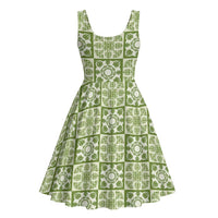 Omaomao Palaka Quilt Hawaii Midi Dress Hawaiian Tropical Monstera Sea Turtle LT14 - Polynesian Pride