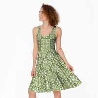 Omaomao Palaka Quilt Hawaii Midi Dress Hawaiian Tropical Monstera Sea Turtle LT14 - Polynesian Pride