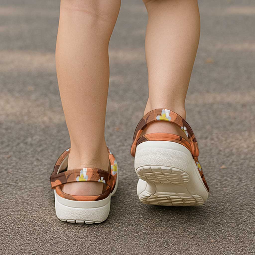 Orange Banana Leaf Hawaii Clogs Shoes Lau Maia Plumeria Tropical Summer Vibes